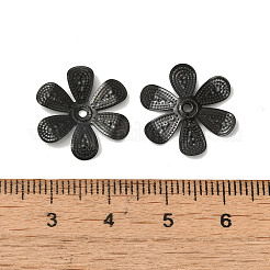 304ステンレススチールビーズキャップ  6  - 花びらの花  ブラック  17.5x1.5mm  穴：1.4mm&nbsp;STAS-P363-05EB