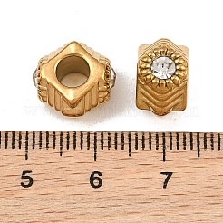304ステンレススチールラインストーンヨーロピアンビーズ  大穴ビーズ  菱形  イオンプレーティング（ip）  長持ちメッキ  クリスタル  12x12x7.5mm  穴：4.5mm&nbsp;RB-CBA72D5-04G-02