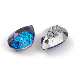 エンボスガラスラインストーンペンダント  ティアドロップ  多面カット  バミューダブルー  19x12x6mm  穴：1.6mm&nbsp;GLAA-J101-05B-001BB