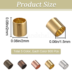 3000 個 5 色真鍮つぶし玉  チューブ  ミックスカラー  2x2mm  穴：1.5mm  600個/カラー&nbsp;KK-SP0001-86
