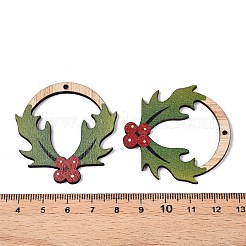 プリントポプラウッドペンダント  クリスマスシリーズ  クリスマスリース  44.5x43x2mm  穴：1.6mm&nbsp;FIND-N005-74R