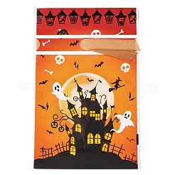 長方形のハロウィンキャンディビニール袋50個  お化け屋敷/お城をプリントしたキャンディ巾着袋  ダークオレンジ  23.2x14.9x0.05cm&nbsp;ABAG-U001-01M