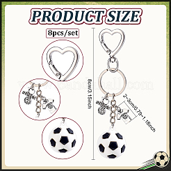 8枚のPVCフットボールと合金Tシャツ、サッカーボールとワードペンダント装飾付き  ハートスイベルクラスプ付き  アンティークシルバー＆プラチナ  80mm&nbsp;KEYC-PH01644