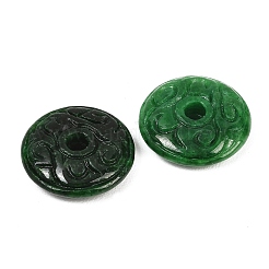 天然ミャンマー翡翠染めビーズ  彫刻された円盤  グリーン  19~20x4.5~5.5mm  穴：3.5mm&nbsp;G-D364-05