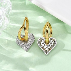 ブラスマイクロパヴェクリアキュービックジルコニアフープピアス  ハート  カドミウムフリー＆鉛フリー  ラックめっき  長持ちメッキ  プラチナ·ゴールデン  30x16mm&nbsp;EJEW-D322-08PG-02