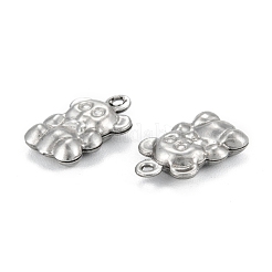 変色しない316サージカルステンレススチールチャーム  クマ  ステンレス鋼色  13x8x3mm  穴：1mm&nbsp;STAS-C026-02P