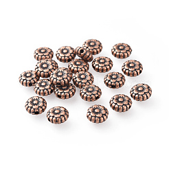 チベット風ビーズ  亜鉛合金  鉛フリー＆ニッケルフリー＆カドミウムフリー  花  赤銅色  7.5x3.5mm  穴：1mm&nbsp;RLF0264Y-NF