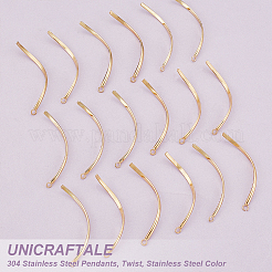 304ステンレススチールペンダント30個  ツイスト  18KGP本金メッキ  40x2x1mm  穴：1.6mm&nbsp;STAS-UN0058-97G