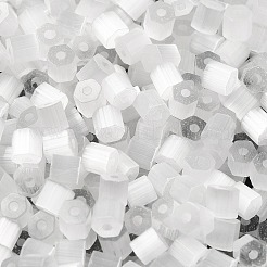 ガラスシードビーズ  模造キャットアイ  丸い穴  六角  ホワイト  3.5x3.8x3.5mm  穴：1mm  約140個/10g&nbsp;X1-SEED-H002-D-A801