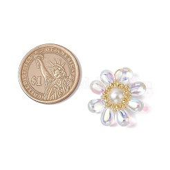 ガラスチャーム  真鍮パーツ  花  クリアAB  25.5x23.5x8mm  穴：6.5x3mm&nbsp;PALLOY-MZ00656-05