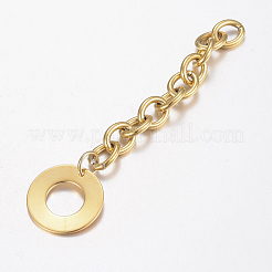 304ステンレススチールチェーンエクステンダー  リングチャーム付き  ゴールドカラー  70x6mm&nbsp;STAS-H434-35G