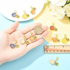 10個の花合金エナメルペンダント装飾  合金製カニカン付き  ミックスカラー  32mm&nbsp;HJEW-YW00273