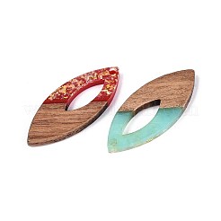 不透明樹脂とクルミ材のペンダント  馬の目のチャーム  キラキラパウダー＆金箔付き  ミックスカラー  38x15.5x3~3.5mm  穴：2mm&nbsp;RESI-T060-06M
