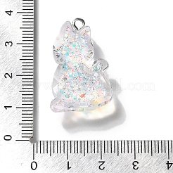 透明樹脂ペンダント  プラチナアイアンループ＆グリッターパウダー付き  猫  ホワイト  29x19x7.5mm  穴：2mm&nbsp;RESI-Q019-01A