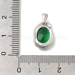 プラチナ真鍮マイクロパヴェキュービックジルコニアペンダント  オーバル  濃い緑  18.5x10.5x5mm  穴：3x1.5mm&nbsp;KK-U031-02P-04
