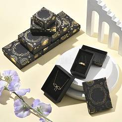 10個 5スタイル 太陽と月と星がプリントされた厚紙ギフトボックス  ネックレス  ブレスレット  中に黒いスポンジを入れて  ブラック  混合図形  5.15~9.2x5.2~9.1x2.75~3.35cm  2個/スタイル&nbsp;CBOX-FS0001-09