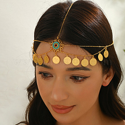Elegant Zinc Alloy Vintage Flower Coin Tassel Hair Jewelry Brass Head Chains for Women Holiday and Party Wear&nbsp;YP6332