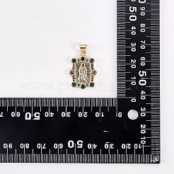 10個ラックメッキ真鍮マイクロパヴェキュービックジルコニアペンダント  18KGP本金メッキ  長持ちメッキ  聖母マリアの長方形  カラフル  23.5x16.5x2mm  穴：4x3mm&nbsp;KK-SZ0001-83