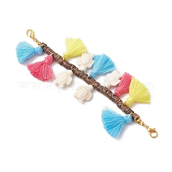 Natural Coconut & Polycotton Tassel & Synthetic Turquoise Pendant Decorations&nbsp;HJEW-JM03669