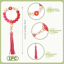 Silicone Round Beads & Imitation Leather Tassel Keychains&nbsp;HJEW-TAC0135