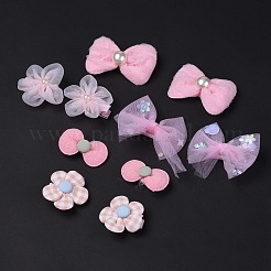 5 ペア 5 スタイルちょう結び & フラワーポリエステルアリゲーターヘアクリップ  鉄ヘアアクセサリー  ピンク  65x44x19mm  1ペア/スタイル&nbsp;PHAR-C012-01A
