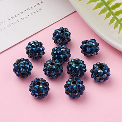 チャンキー樹脂製ラインストーンビーズ  樹脂ラウンドビーズ  マリンブルー  12mm  穴：1.5~2mm&nbsp;RESI-M019-11