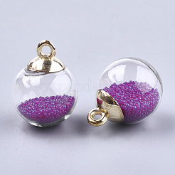 ガラスボールペンダント  マイクロビーズとCCBのプラスチックのパーツ  ラウンド  赤ミディアム紫  21x15.5~16mm  穴：2mm&nbsp;X-GLAA-T003-03B