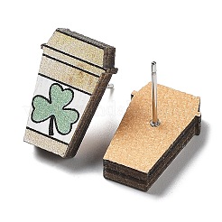 Printing Wood Stud Earrings for Women&nbsp;EJEW-B028-01