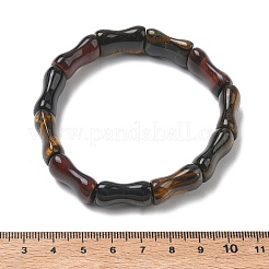 竹製天然タイガーアイビーズストレッチブレスレット（女性用・男性用）  内径：2.36インチ（6cm）&nbsp;BJEW-K304-01I