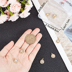 8個真鍮製マイクロパヴェクリアキュービックジルコニアチャーム  丸カン付き  カドミウムフリー＆ニッケルフリー＆鉛フリー  フラットラウンドのチャーム  18KGP本金メッキ  13x10x4.5mm  穴：3.5mm&nbsp;KK-BBC0005-61