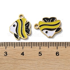 イオンプレーティング（IP）304ステンレスペンダント  エナメル  魚のチャーム  ゴールドカラー  16x13x1.5mm  穴：1.8mm&nbsp;LS-STAS-C083-10G-01