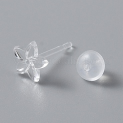 女性のためのイヤナット付きの小さな樹脂製フラワースタッドピアス  ホワイトスモーク  6x6.5mm  ピン：0.8mm&nbsp;EJEW-WH0012-003B