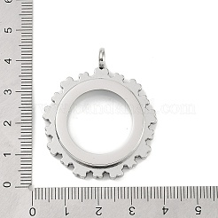 304ステンレススチールロケットペンダント  ガラスと  フラワーチャーム付きフラットラウンド  ステンレス鋼色  41x35x6mm  穴：5mm&nbsp;STAS-S132-03P