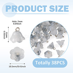 38個のガラスチャーム  花  プラチナトーンの真鍮ループとグリッターパウダー付き  グラデーションカラー  グレー  10.5x11mm  穴：2mm&nbsp;GLAA-TADJ0001-19D