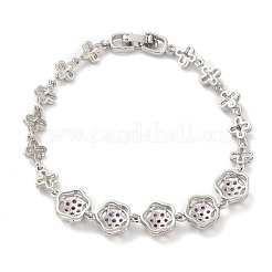 Medium Violet Red Cubic Zirconia Flower Link Bracelet&nbsp;BJEW-M296-03P