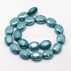 電気メッキガラスビーズセット  パール光沢メッキ  多面カットオーバル  ライトシーグリーン  16x12x7mm  穴：1mm  約20個/連  11.8インチ&nbsp;EGLA-J107-E01