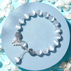 Butterfly Alloy & Cat Eye & Natural Moonstone Round Beaded Charm Bracelets for Women&nbsp;WG9D4EC-01