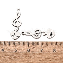 ステンレスペンダント201個  ハートのチャームが付いた音符  レーザー切断  ステンレス鋼色  27x8x1mm  穴：1.4mm&nbsp;SA-Z001-03P