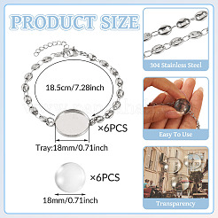 DIYブレスレット作成キット  304ステンレススチールリンクチェーンブレスレット製作とガラスカボションを含む  フラットラウンド  7.28インチ（18.5cm）&nbsp;DIY-TA0015-53B