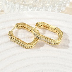 真鍮製マイクロパヴェキュービックジルコニアフープピアス  長方形  鉛フリー＆カドミウムフリー  ラックめっき  長持ちメッキ  18KGP本金メッキ  18x15.5x3mm&nbsp;KK-CBA98BA-12G