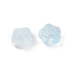 透明ガラスビーズ  花バラ  焼き付け塗料  ライトブルー  11.5x12x8.5mm  穴：1.2mm&nbsp;DGLA-E004-04F