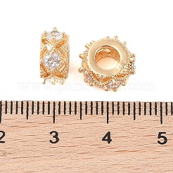 Hollowed Brass Micro Pave Clear Cubic Zirconia European Beads&nbsp;KK-B100-024G