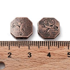 チベット風合金ビーズ  カドミウムフリー＆鉛フリー  花と六角形  赤銅鉱  11x11x3.5mm  穴：1.4mm  約492個/1000g&nbsp;FIND-Q094-32R