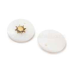 304ステンレススチールの星飾りが付いた天然シェルのフラットラウンドチャーム  18KGP本金メッキ  15x3.5mm  穴：1mm&nbsp;BSHE-Z004-01