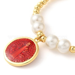 Adjustable Flat Round with Holy Virgin Charms Bracelet&nbsp;BJEW-Z073-01G-03