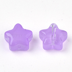 透明なスプレー塗装ガラスビーズ  スター  模造ゼリー  スミレ  8x8x4mm  穴：0.8~1mm&nbsp;X-GLAA-N035-01-A04