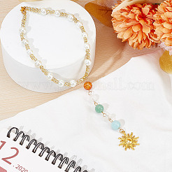 Natural Gemstone & Alloy Sun Pendant Car Hanging Ornaments&nbsp;HJEW-DR00027