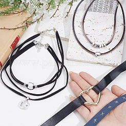 5Pcs 5 Styles Alloy Pendant Imitation Leather Cord Layer Necklaces&nbsp;NJEW-CL0005-15