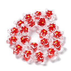 透明ガラスビーズ  手描きのビーズ  エナメル  花  ファイヤーブリック  21x22x11mm  穴：1.2mm&nbsp;GLAA-H028-01C