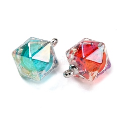 ABカラー樹脂ポリゴンペンダント  プラチナメッキ合金ループ付きボールインナーチャーム  ミックスカラー  20x15x15mm  穴：2mm&nbsp;RESI-U002-03